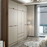 Elina 5 Kapaklı Dolap + Yüklük - Dore/Kumtaşı