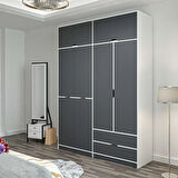 Elina 4 Kapaklı Dolap + Yüklük - Beyaz/Antrasit