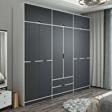 Elina 6 Kapaklı Dolap + Yüklük - Beyaz/Antrasit