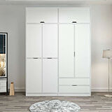 Elina 4 Kapaklı Dolap + Yüklük - Beyaz/Beyaz