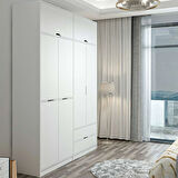 Elina 4 Kapaklı Dolap + Yüklük - Beyaz/Beyaz