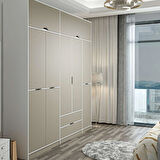 Elina 5 Kapaklı Dolap + Yüklük - Beyaz/Kumtaşı