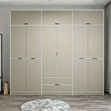 Elina 6 Kapaklı Dolap + Yüklük - Beyaz/Kumtaşı