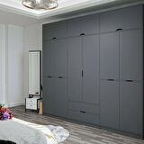 Elina 6 Kapaklı Dolap + Yüklük - Antrasit/Antrasit