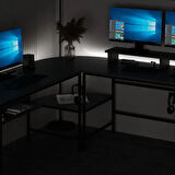 Minar Greta RGB Led Işıklı L Köşe Çalışma Masası - Antrasit