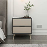 Elina Ayaklı 2 Çekmeceli Komodin - Antrasit/Kumtaşı