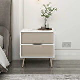 Elina Ayaklı 2 Çekmeceli Komodin - Beyaz/Kumtaşı