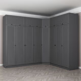 Kale 8 Kapaklı 4 Çekmeceli Köşe Dolap + Yüklük Antrasit Mebran Panjur 235CM