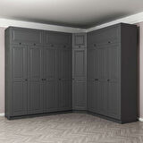 Kale 8 Kapaklı 4 Çekmeceli Köşe Dolap + Yüklük Antrasit Mebran İlkbahar 235CM