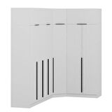 Kaleplus 7 Kapaklı 2 Çekmeceli Köşe Dolap + Yüklük Beyaz Mebran Beyaz Çizgili 255CM