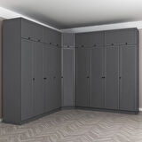 Kale 9 Kapaklı 4 Çekmeceli Köşe Dolap + Yüklük Antrasit Mebran Panjur 255CM