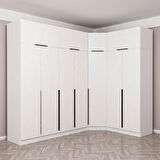 Kaleplus 7 Kapaklı 2 Çekmeceli Köşe Dolap + Yüklük Beyaz Mebran Beyaz Çizgili 235CM