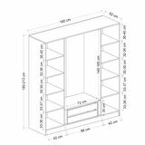 Kale Plus 4 Mebran Kapaklı 2 Çekmeceli Dolap Kumtaşı Mebran Füme Cam 210CM