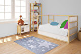 Çocuk Halısı ve Bebek Halısı Yıkanabilir Kaymaz Taban Yıldızlar Gri Dijital Baskı Halı HC001
