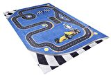 Çocuk Halısı ve Bebek Halısı Yıkanabilir Kaymaz Taban Araba Desenli Mavi Dijital Baskı Halı HC020
