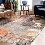 Klasik Kahverengi Salon&Yolluk Dijital Baskılı Makinede Yıkanabilir Kaymaz Taban Saçaklı Halı HK068 