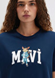 Mavi Lacivert Kadın Regular Fit Desenli T-Shirt DMK.1613282-82454 KEDİ LOGO BASKILI