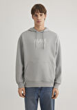 Mavi Logo Baskılı Kapüşonlu Gri Sweatshirt 0611317-70103
