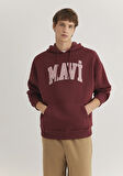 Mavi Logo Baskılı Kapüşonlu Bordo Sweatshirt 067149-70396