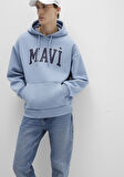 Mavi Logo Baskılı Mavi Kapüşonlu Sweatshirt 067149-86998