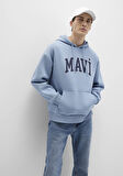 Mavi Logo Baskılı Mavi Kapüşonlu Sweatshirt 067149-86998