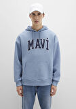 Mavi Logo Baskılı Mavi Kapüşonlu Sweatshirt 067149-86998