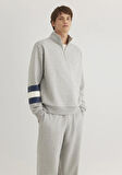 Mavi Logo Nakışlı Yarı Fermuarlı Gri Sweatshirt 0S10307-80196