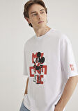 Mickey Mouse Baskılı Beyaz Tişört 0612561-620