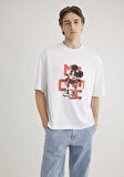 Mickey Mouse Baskılı Beyaz Tişört 0612561-620