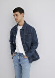 Victor Mavi Premium İndigo Mavisi Çizgili Jean Ceket 0110383-89304
