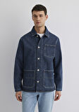 Victor Mavi Premium İndigo Mavisi Çizgili Jean Ceket 0110383-89304