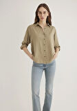 Keten Karışımlı Yeşil Tencel Gömlek 1211046-70361