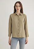 Keten Karışımlı Yeşil Tencel Gömlek 1211046-70361