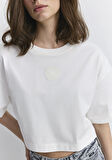 Mavi Patch Logo Baskılı Beyaz Crop Tişört 1612892-70057