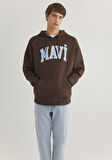Mavi Logo Baskılı Kapüşonlu Kahverengi Sweatshirt 067149-88067