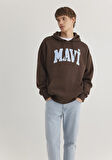 Mavi Logo Baskılı Kapüşonlu Kahverengi Sweatshirt 067149-88067