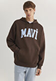 Mavi Logo Baskılı Kapüşonlu Kahverengi Sweatshirt 067149-88067