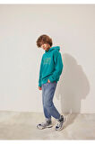 Logo Baskılı Kapüşonlu Yeşil Sweatshirt 6s10113-32449