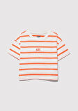 Mavi Logo Baskılı Turuncu Çizgili Crop Tişört 7610182-89310