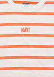 Mavi Logo Baskılı Turuncu Çizgili Crop Tişört 7610182-89310