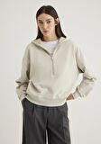 Yarı Fermuarlı Gri Sweatshirt 1S10327-70082