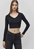 Uzun Kollu Crop Basic Tişört 1613041-900