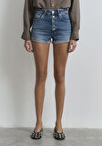 Fiora 90lar Puslu Indigo Mavisi Jean Şort 1411222-89780