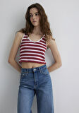 Bordo Çizgili Crop Atlet 1613086-89810