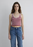 Bordo Çizgili Crop Atlet 1613086-89810