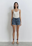 Cherry 90lar Puslu Koyu Mavi Jean Şort 1410022-89732