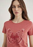 Kelebek Baskılı Pembe Tişört 1613196-71102