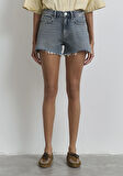 Rosie 90lar Puslu Indigo Mavisi Jean Şort 1447489740