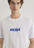 Mavi Kedi Baskılı Beyaz Tişört 0612758-620