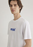Mavi Kedi Baskılı Beyaz Tişört 0612758-620